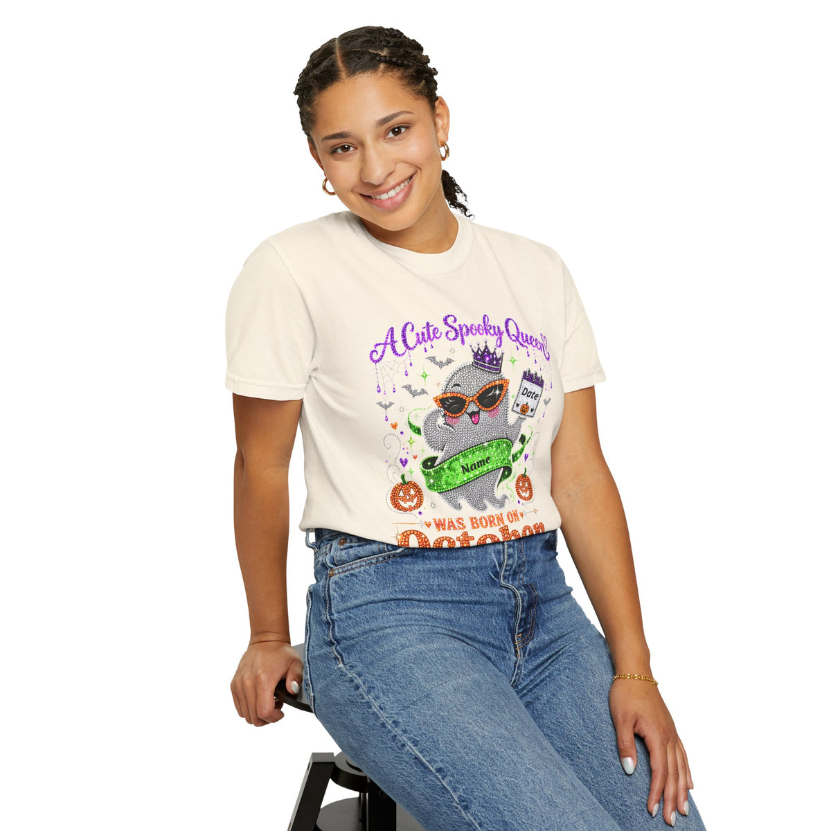 Personalized Spooky Queen October Birthday Comfort Colors Tee