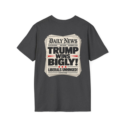 Trump Wins Bigly Shirt – Election Newspaper Political Satire Tee