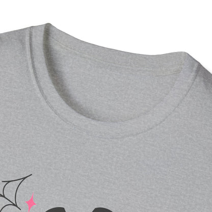 Spooky Mama Halloween Shirt – Retro Pink Bat & Spider Web Mom Tee