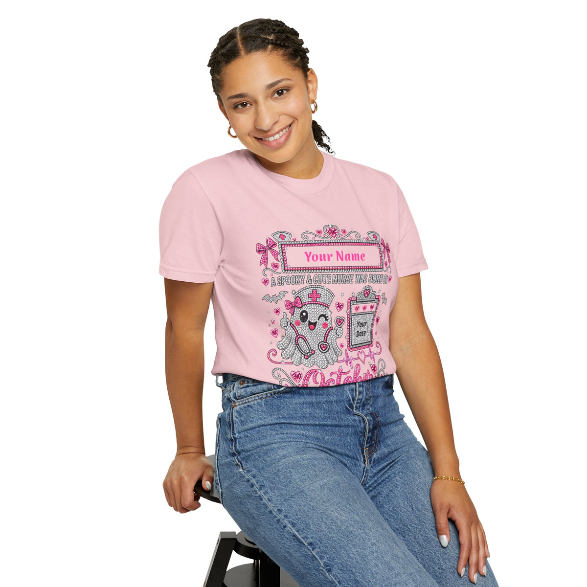 Personalized Spooky Cute Nurse October Birthday Comfort Colors Tee