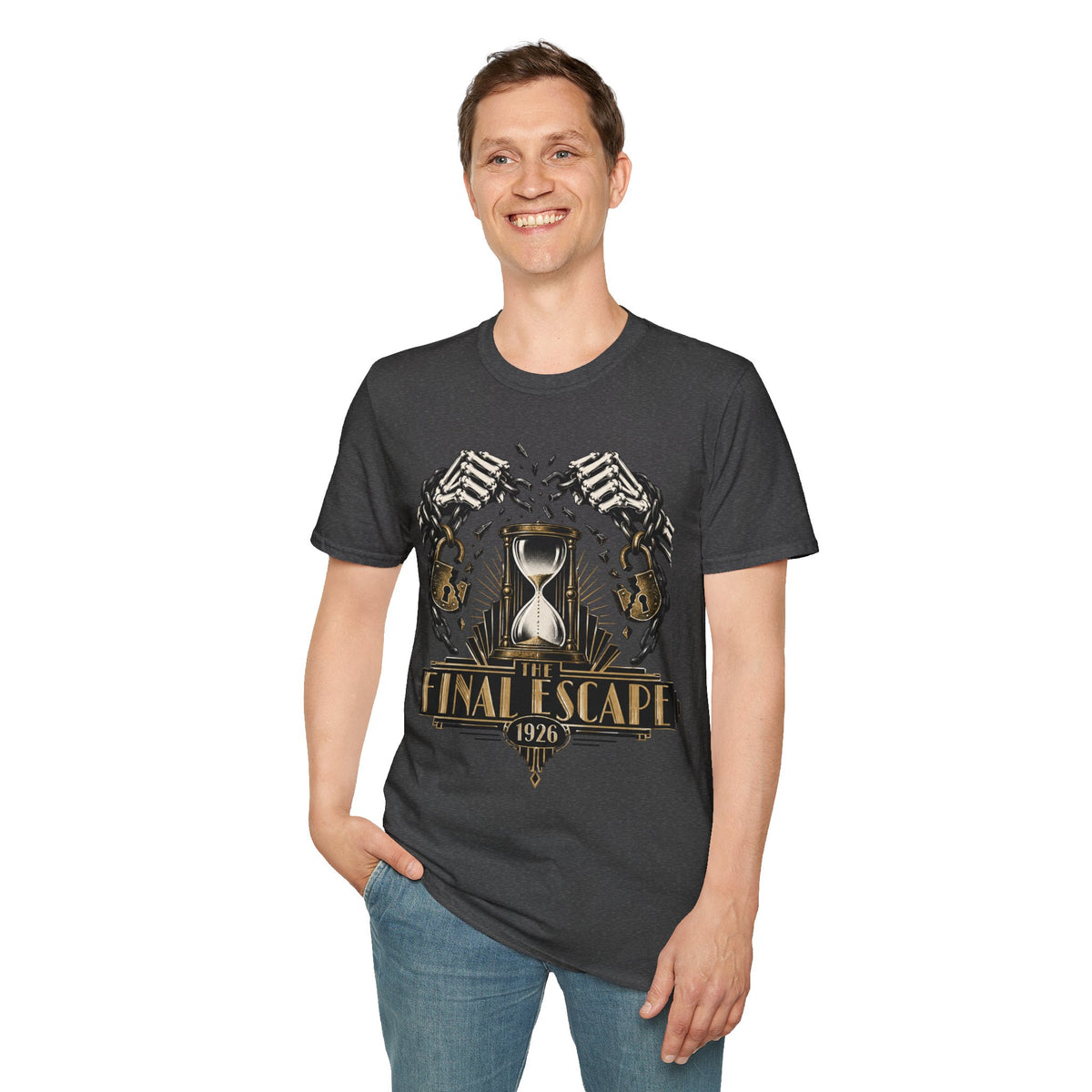 The Final Escape 1926 Shirt – Skeleton Chains Hourglass Art Deco Tee