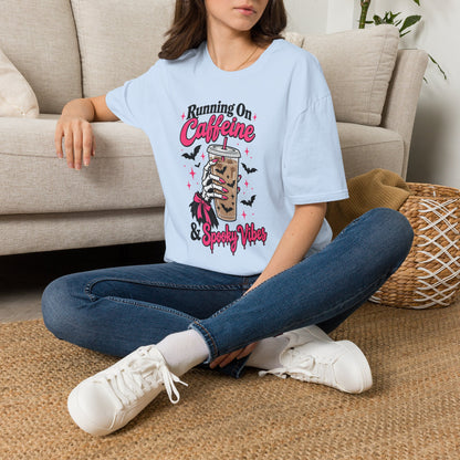 Running On Caffeine & Spooky Vibes Halloween Coffee Shirt – Gildan Softstyle 64000