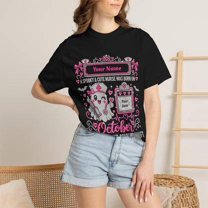 Personalized Spooky Cute Nurse October Birthday Comfort Colors Tee