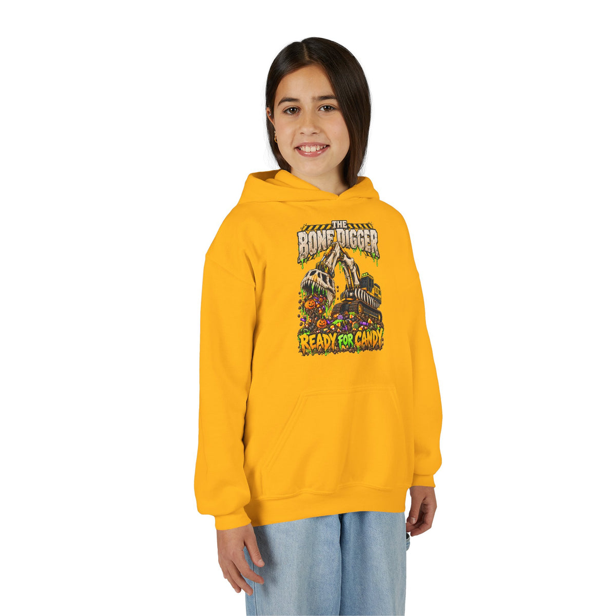 The Bone Digger Ready for Candy Youth Halloween Hoodie