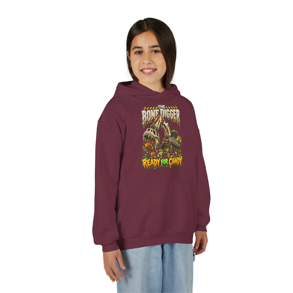 The Bone Digger Ready for Candy Youth Halloween Hoodie