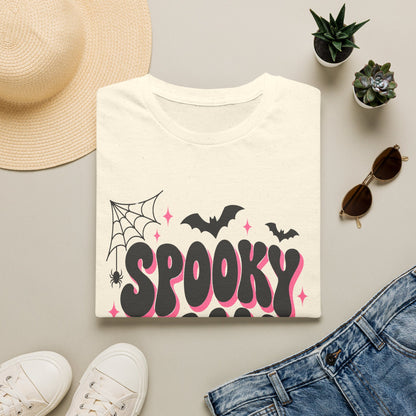 Spooky Mama Halloween Shirt – Retro Pink Bat & Spider Web Mom Tee