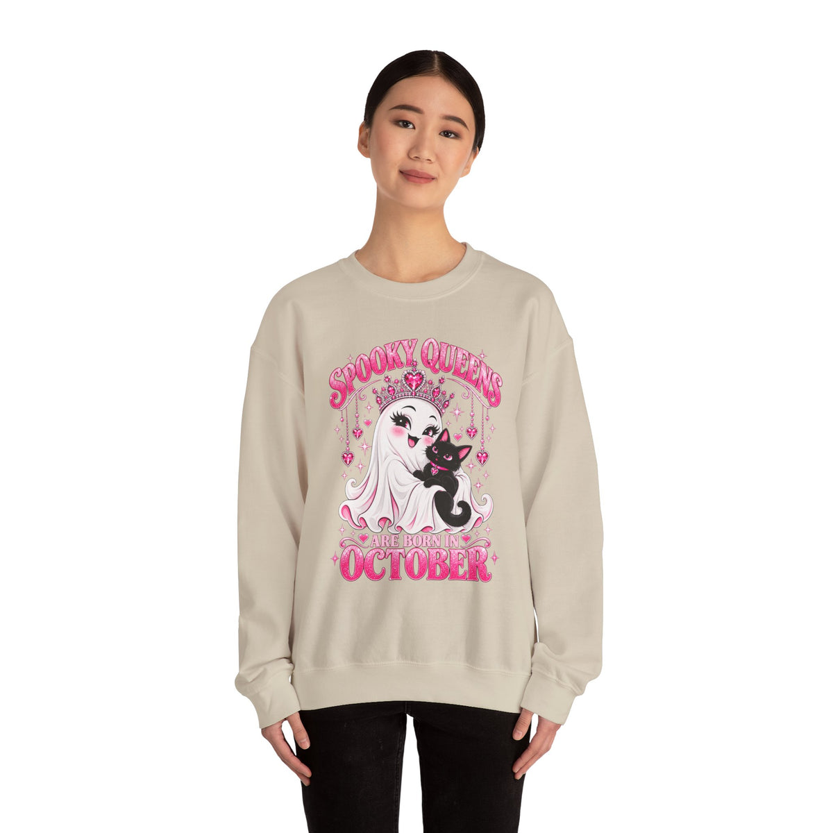 Spooky Queens Are Born in October Gildan 18000 Sweatshirt
