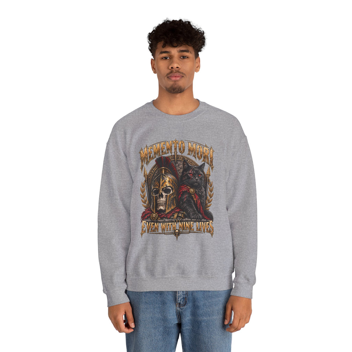 Memento Mori Nine Lives Spartan Cat Gildan 18000 Sweatshirt