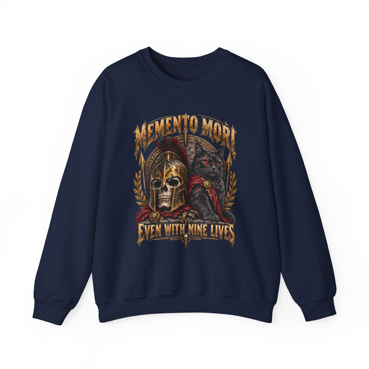 Memento Mori Nine Lives Spartan Cat Gildan 18000 Sweatshirt