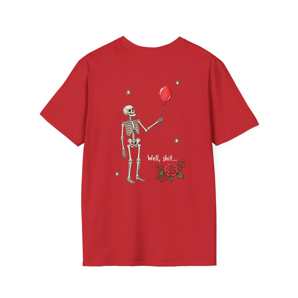 Gothic Skeleton Balloon & Rose Shirt – Dark Humor Graphic Tee