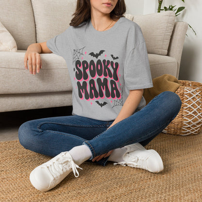 Spooky Mama Halloween Shirt – Retro Pink Bat & Spider Web Mom Tee
