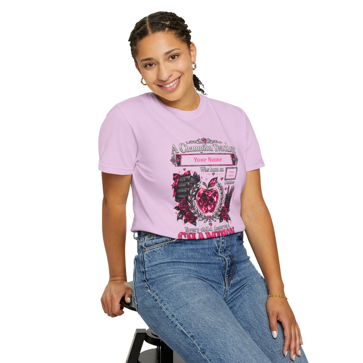 Personalized Champion Teacher October Birthday Comfort Colors Tee