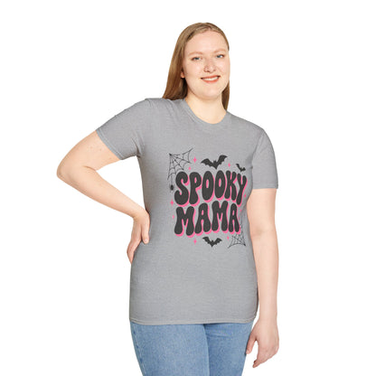 Spooky Mama Halloween Shirt – Retro Pink Bat & Spider Web Mom Tee