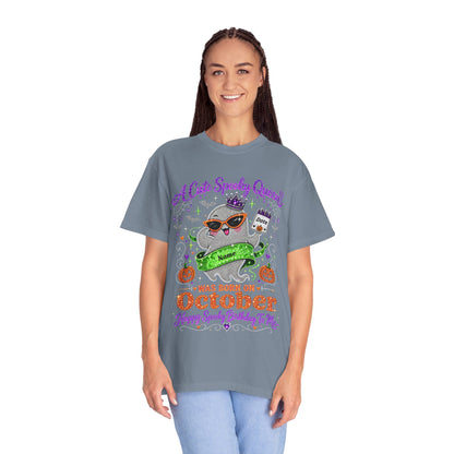 Personalized Spooky Queen October Birthday Comfort Colors Tee